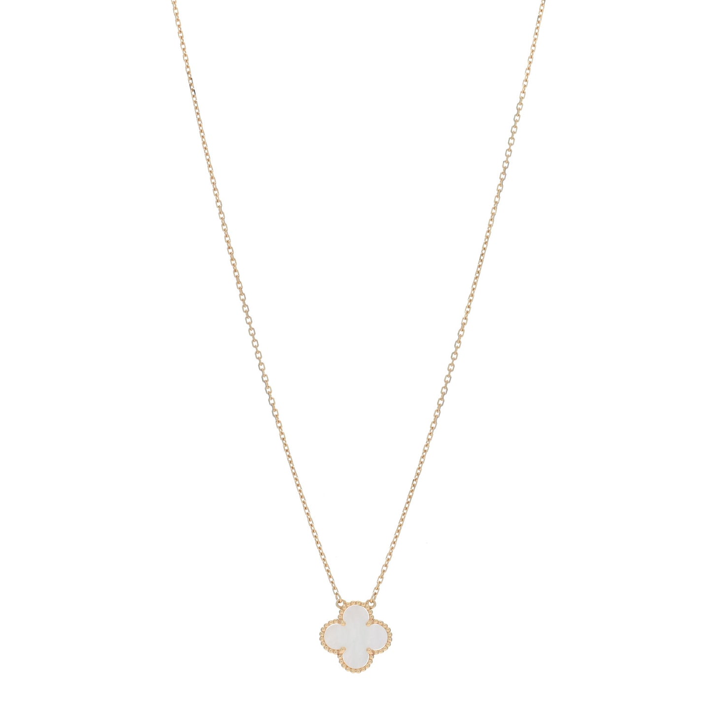18K Yellow Gold Mother of Pearl Vintage Alhambra Pendant Necklace