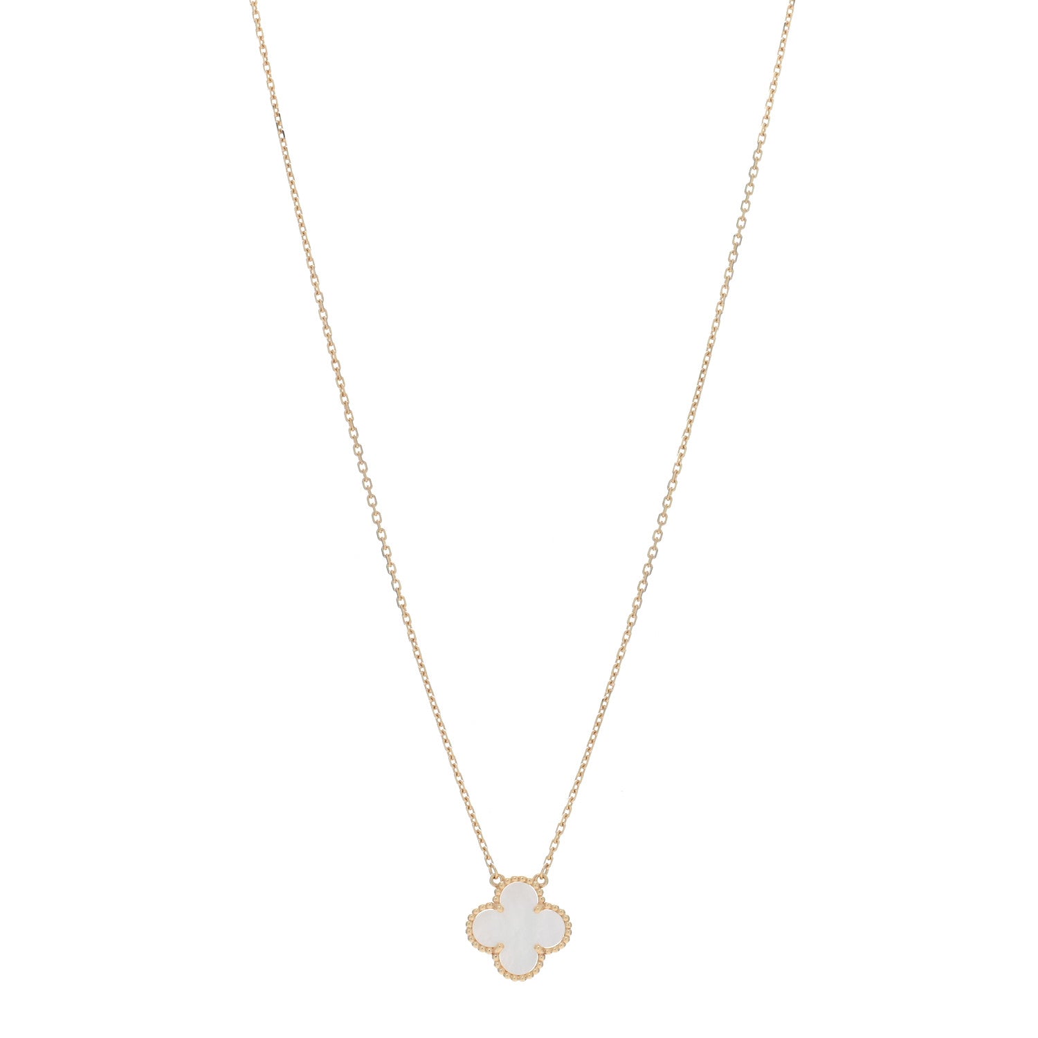 Van Cleef & Arpels 18K Yellow Gold Mother of Pearl Vintage Alhambra Pendant Necklace 1 of 5