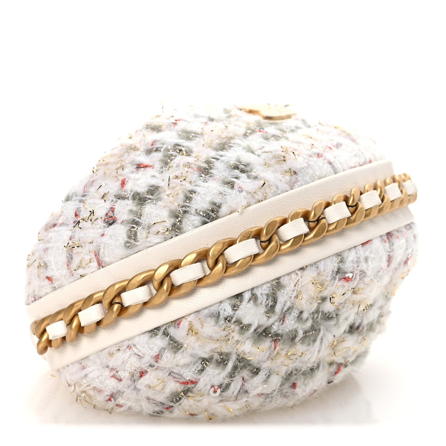 Chanel Wool Tweed Quilted Chain Around Mini Pouch Ecru Khaki Gold Red 4 of 12