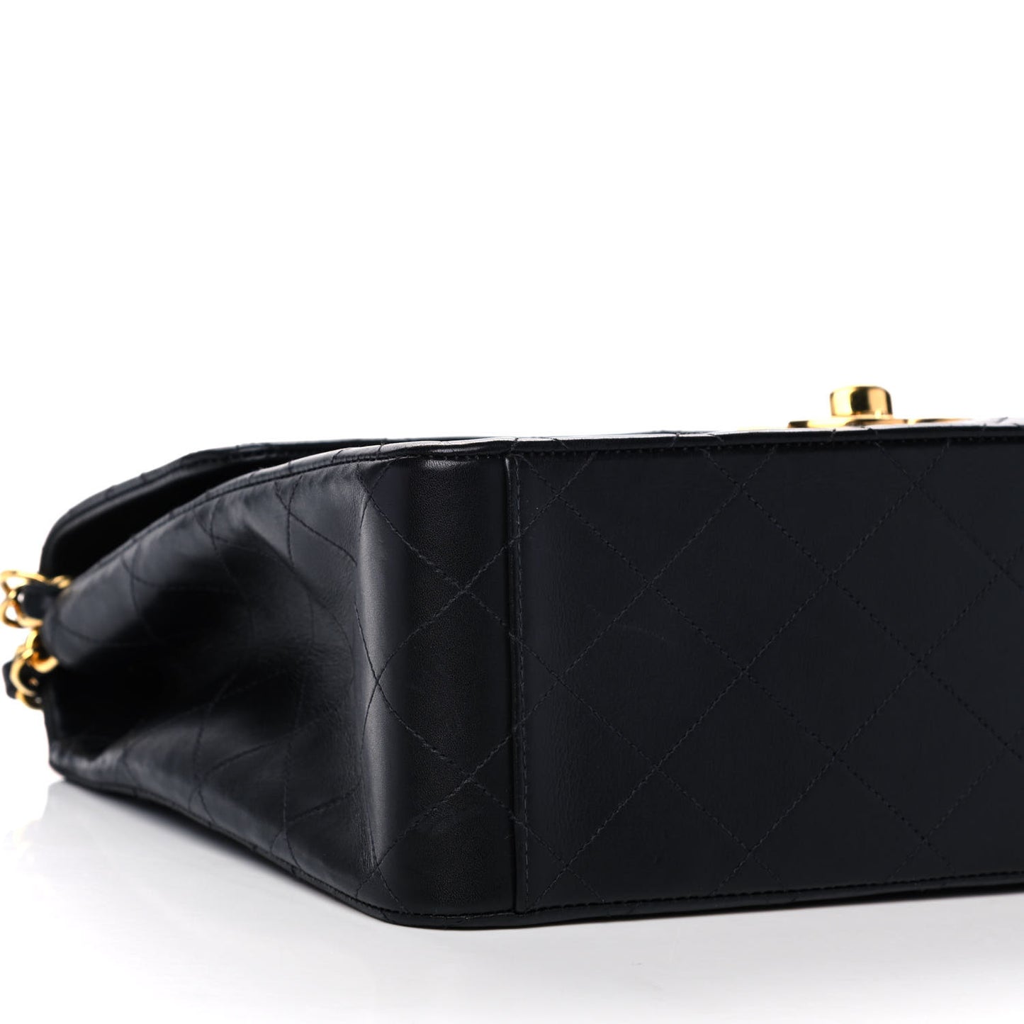 Washed Lambskin Quilted Maxi Single Flap Black