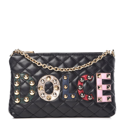 Dolce & Gabbana Lambskin Watersnake Embellished Pochette Black 1 of 7