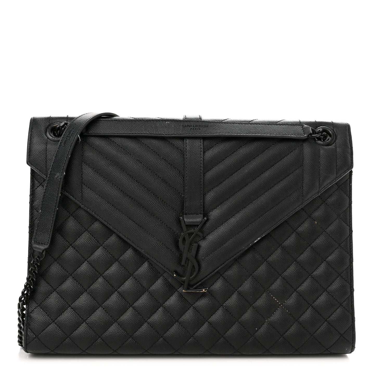 Grain De Poudre Textured Mixed Matelasse Large Triquilt Monogram Monochrome Satchel Black