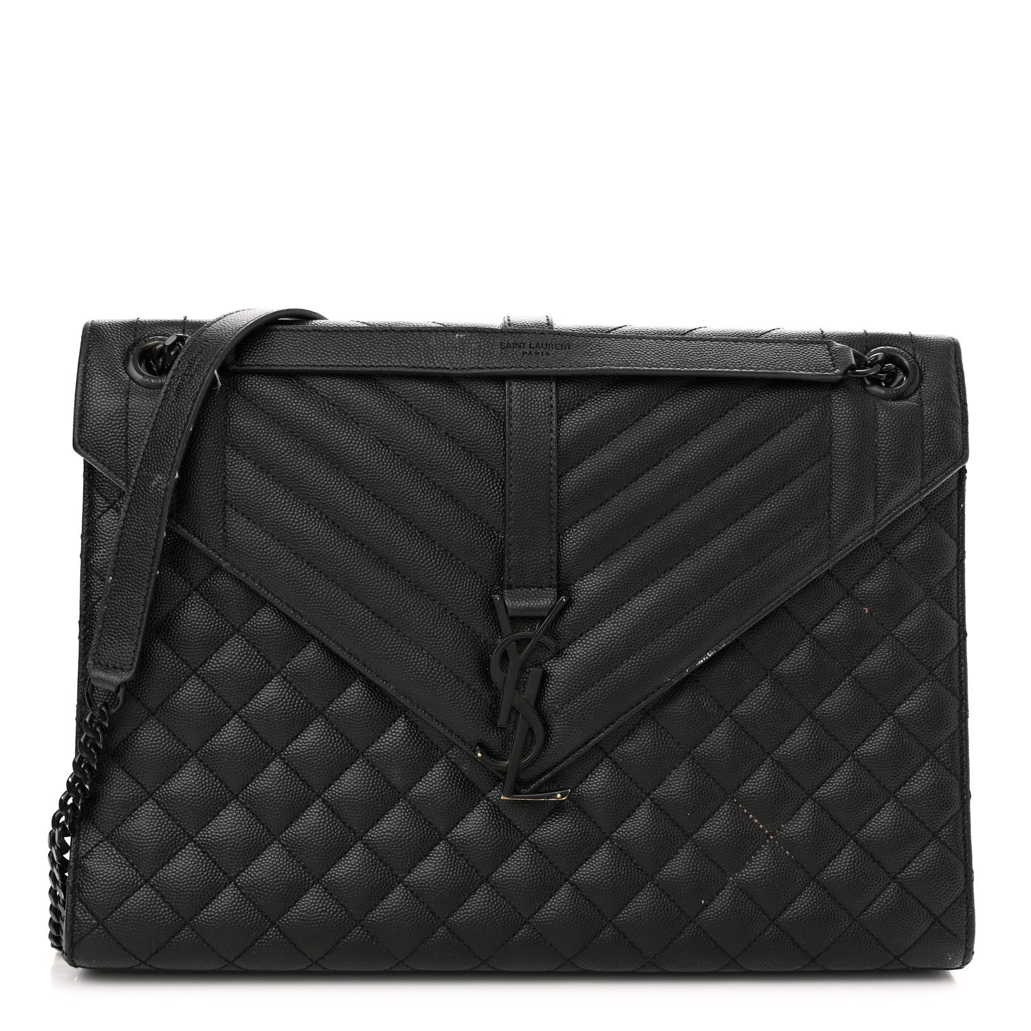 Saint Laurent Grain De Poudre Textured Mixed Matelasse Large Triquilt Monogram Monochrome Satchel Black 1 of 21
