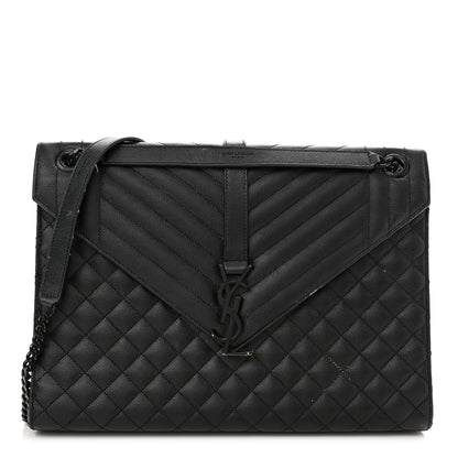 Saint Laurent Grain De Poudre Textured Mixed Matelasse Large Triquilt Monogram Monochrome Satchel Black 1 of 21