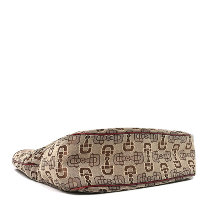 Gucci Canvas Horsebit Print Piston Lock Tote Red 4 of 10