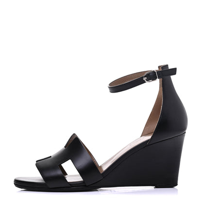 Hermes Calfskin Legend Wedge Sandals 38 Black 1 of 16