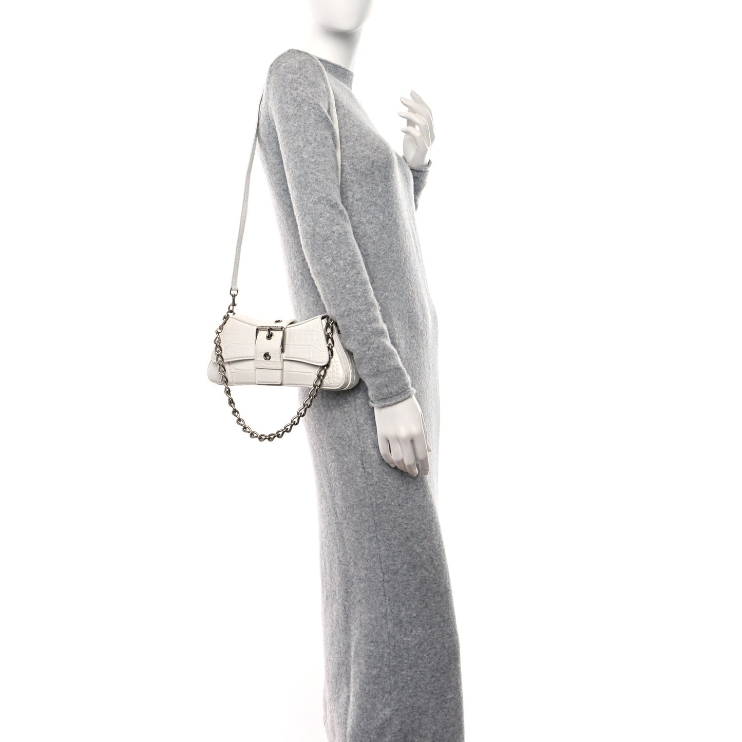 Calfskin Crocodile Embossed Small Lindsay Shoulder Bag Optic White