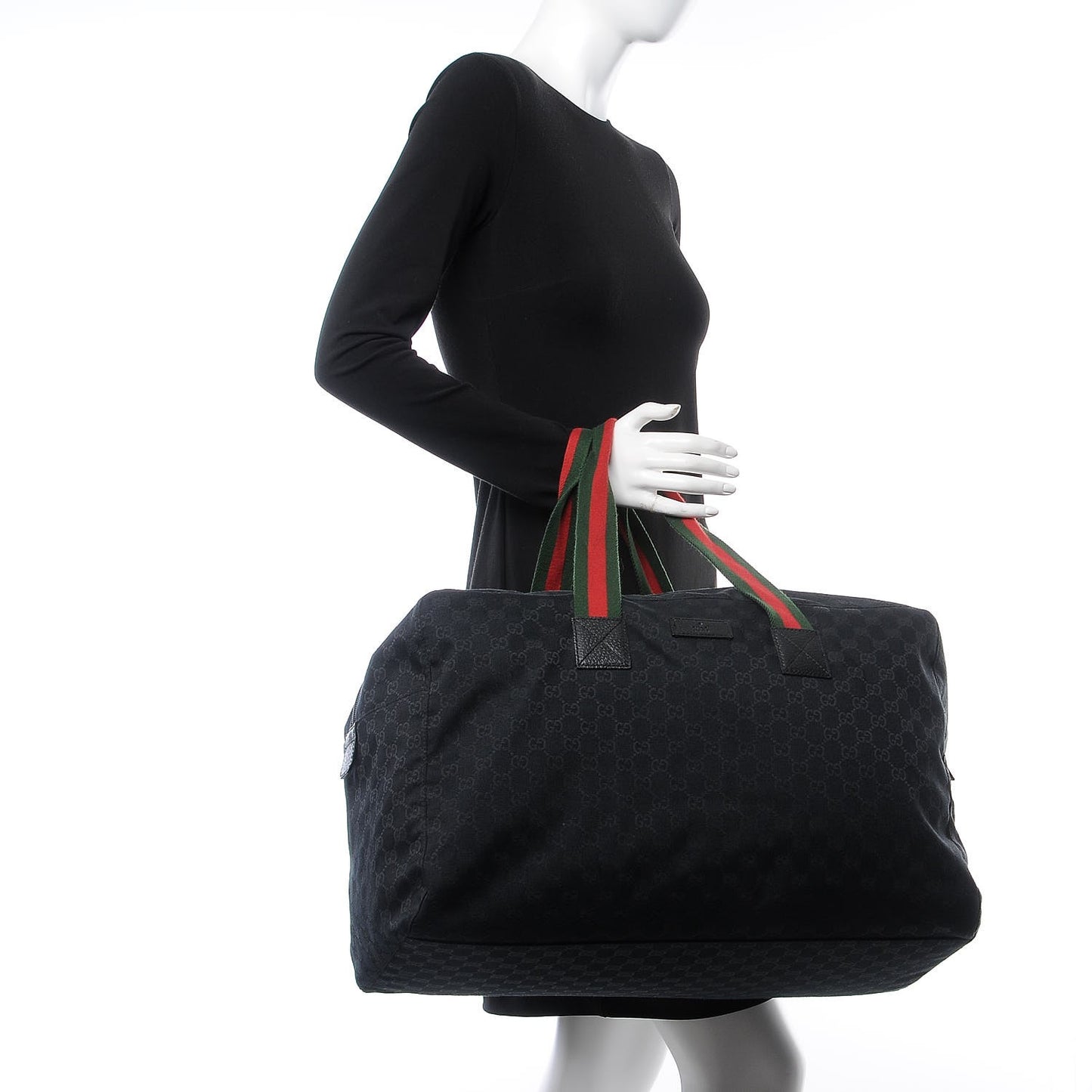 GG Monogram Web Large Collapsible Carry On Duffle Bag Black