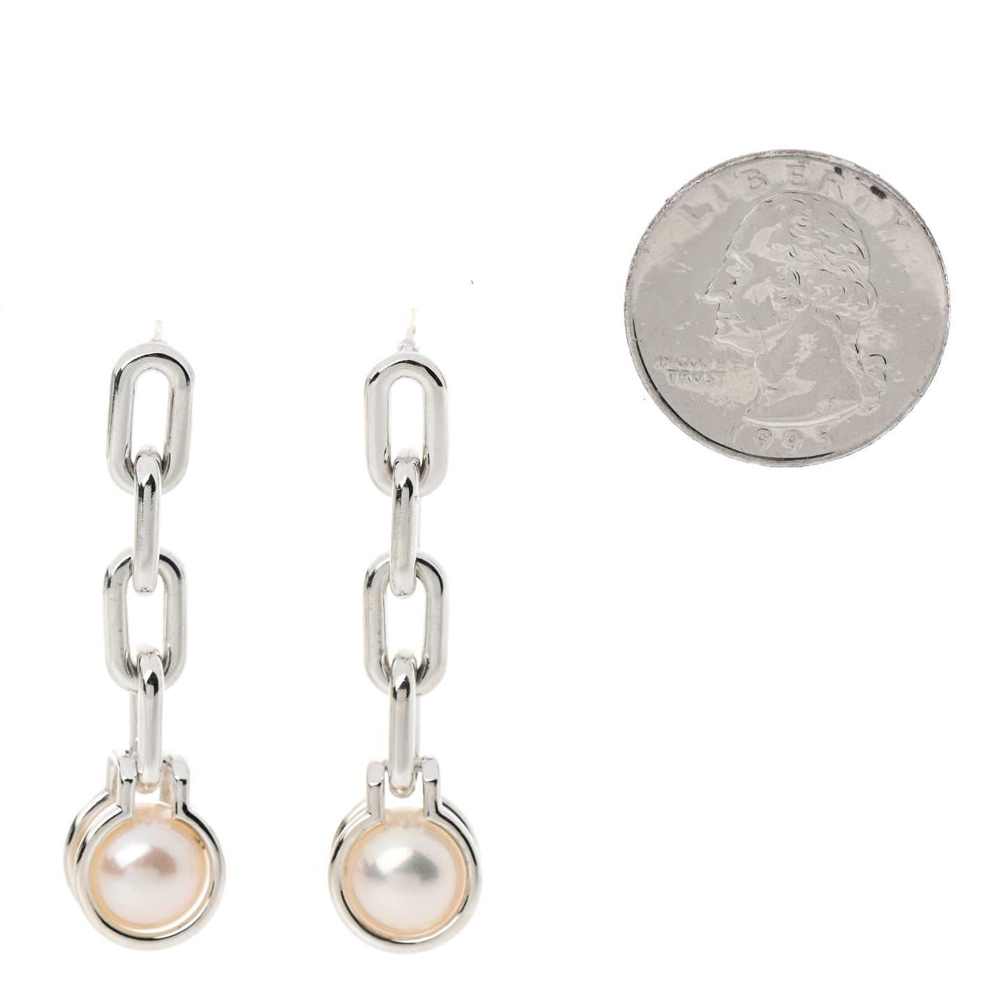 Sterling Silver Pearl HardWear Triple Link Earrings