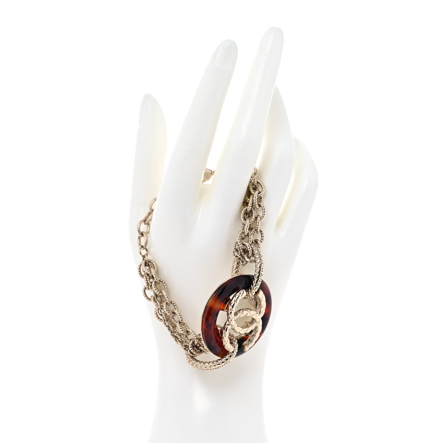 Resin Multistrand Chain CC Bracelet Gold Tortoise
