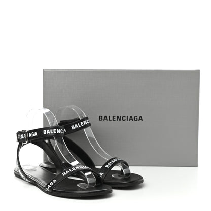 Balenciaga Calfskin Allover Logo Flat Sandals 38 Black White 9 of 9