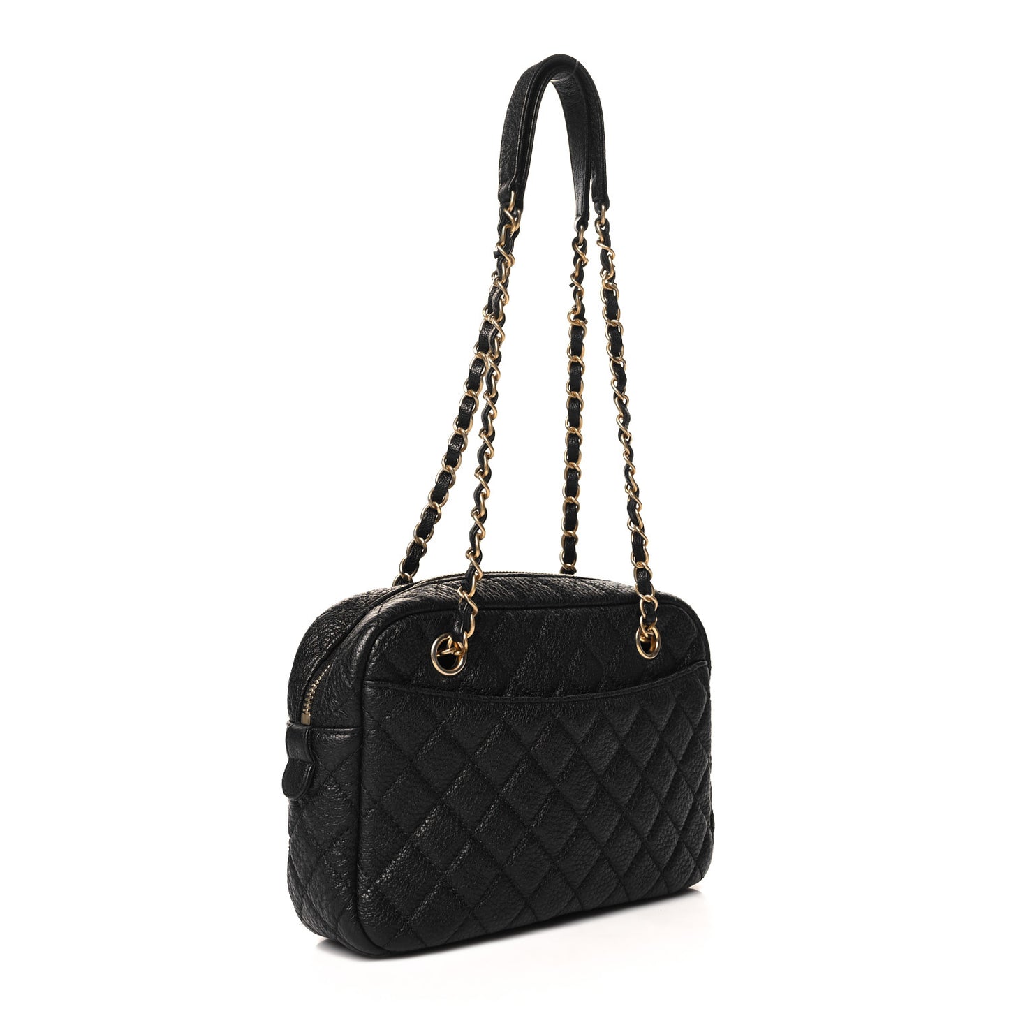 Calfskin Quilted Medium Camera Case Black