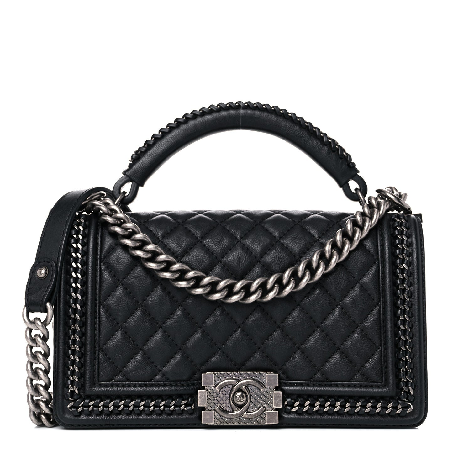Goatskin Quilted Medium Boy Handle Flap Black