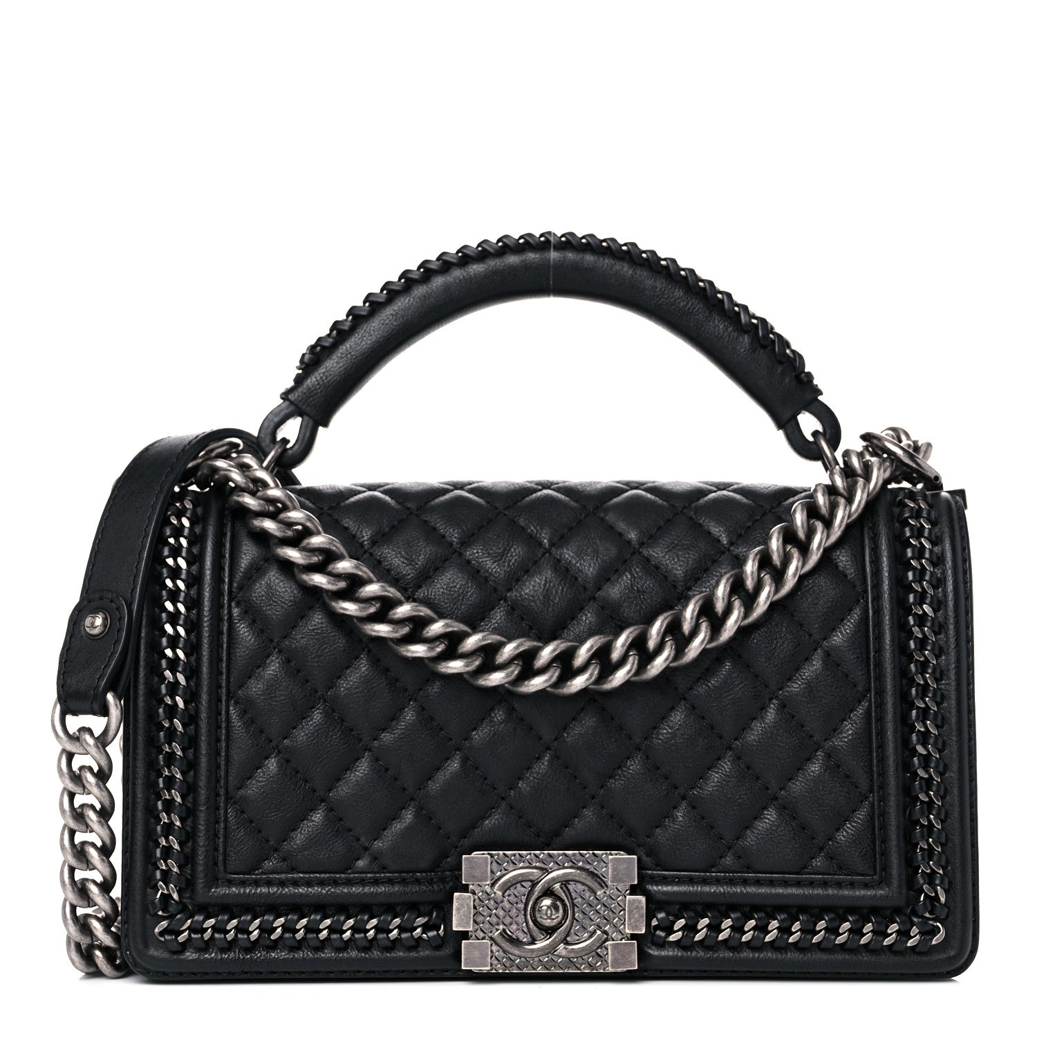 Chanel Goatskin Quilted Medium Boy Handle Flap Black 1 of 12