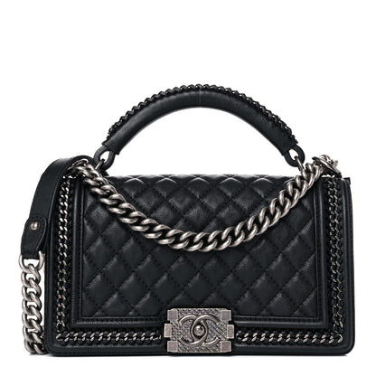Chanel Goatskin Quilted Medium Boy Handle Flap Black 1 of 12