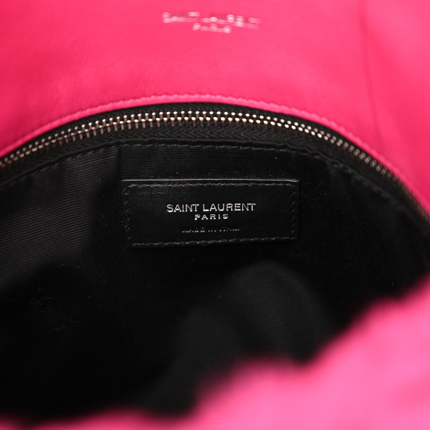 Saint Laurent Merino Shearling Lambskin Quilted Small Loulou Puffer Monogram Chain Satchel Fuchsia 6 of 11