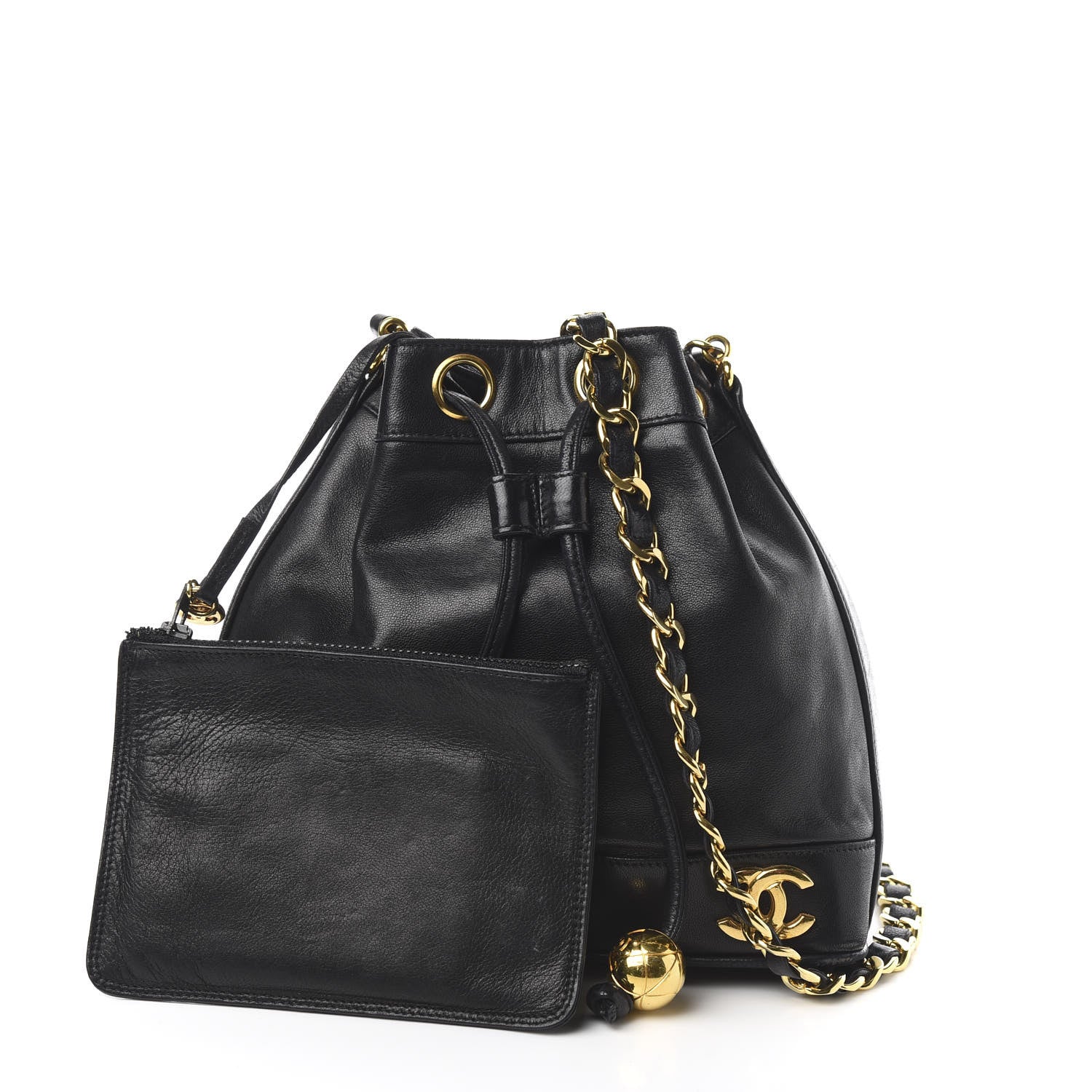 Chanel Lambskin Drawstring Bucket Bag Black 3 of 12