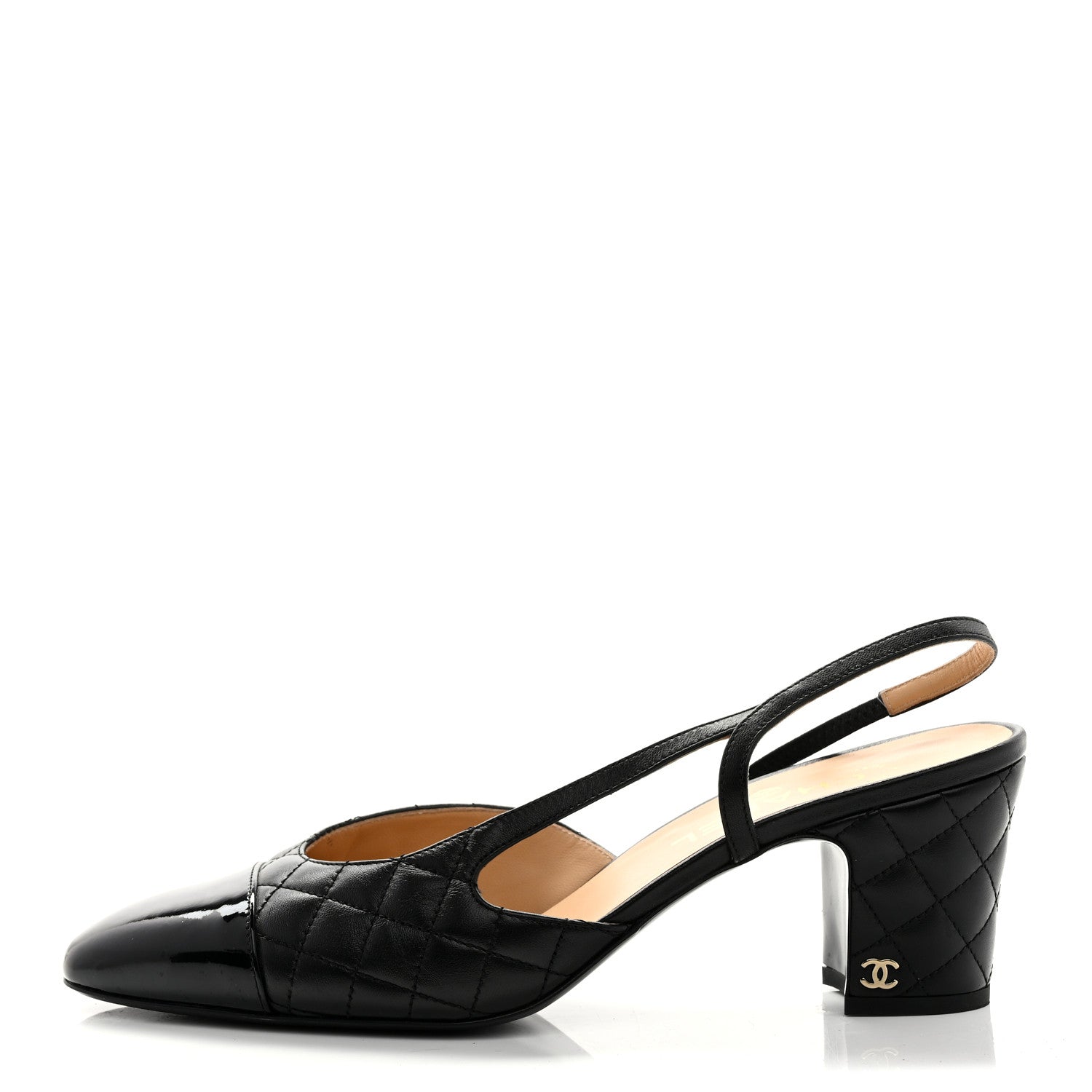 Chanel Lambskin Patent Calfskin Quilted Cap Toe CC Slingback Pumps 41 Black 1 of 10