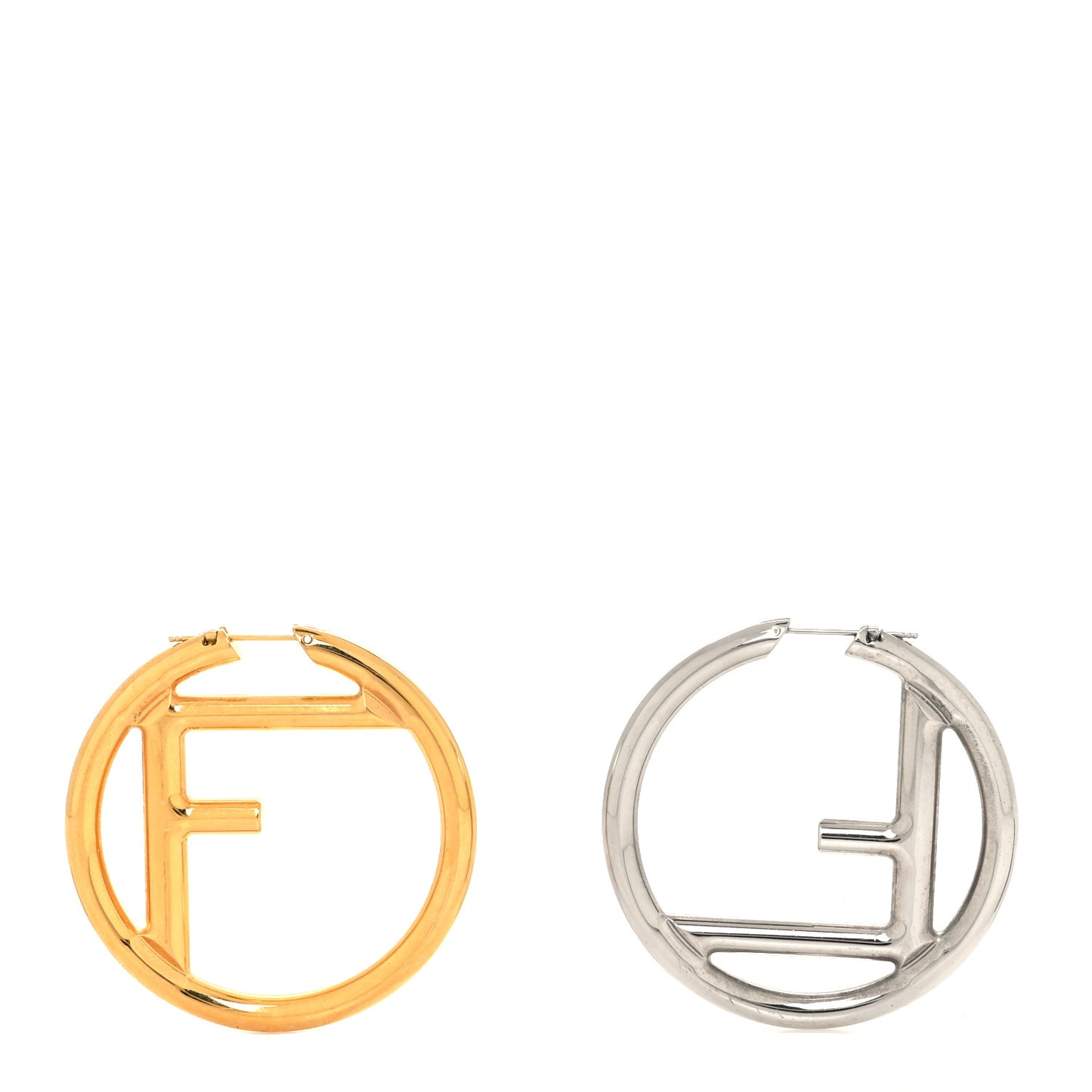 Metal FF Hoop Earrings Gold Silver
