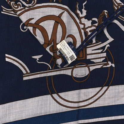 Hermes Cashmere Silk Ex-Libris Triangle Scarf Marine Gris Chine 3 of 3