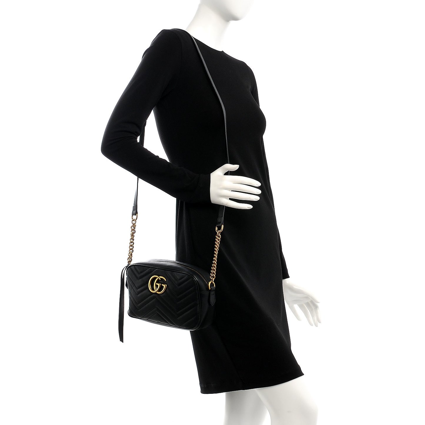 Calfskin Matelasse Small GG Marmont Chain Shoulder Bag Black