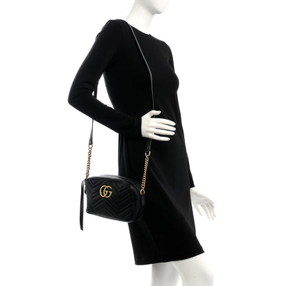 Gucci Calfskin Matelasse Small GG Marmont Chain Shoulder Bag Black 2 of 8