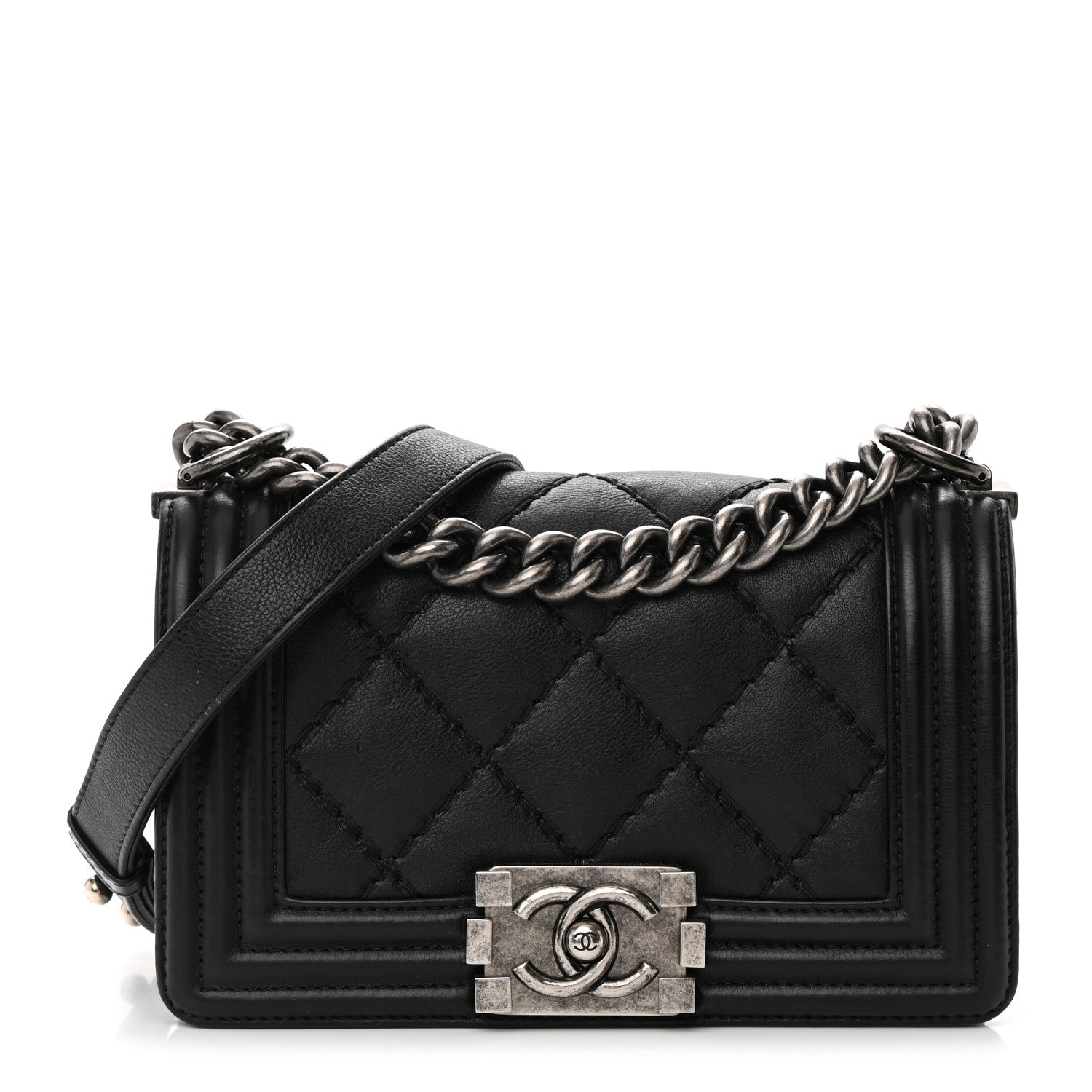 Chanel Calfskin Double Stitch Small Boy Flap Black 1 of 18
