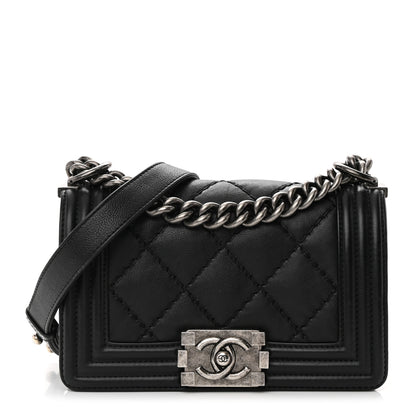 Chanel Calfskin Double Stitch Small Boy Flap Black 1 of 18