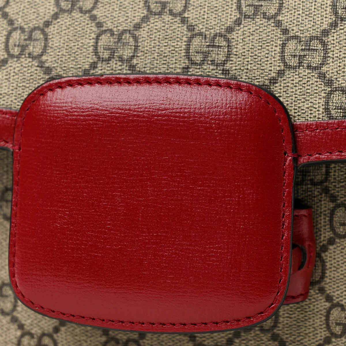 GG Supreme Monogram Azalea Calfskin Horsebit 1955 Shoulder Bag Beige Ebony New Cherry Red