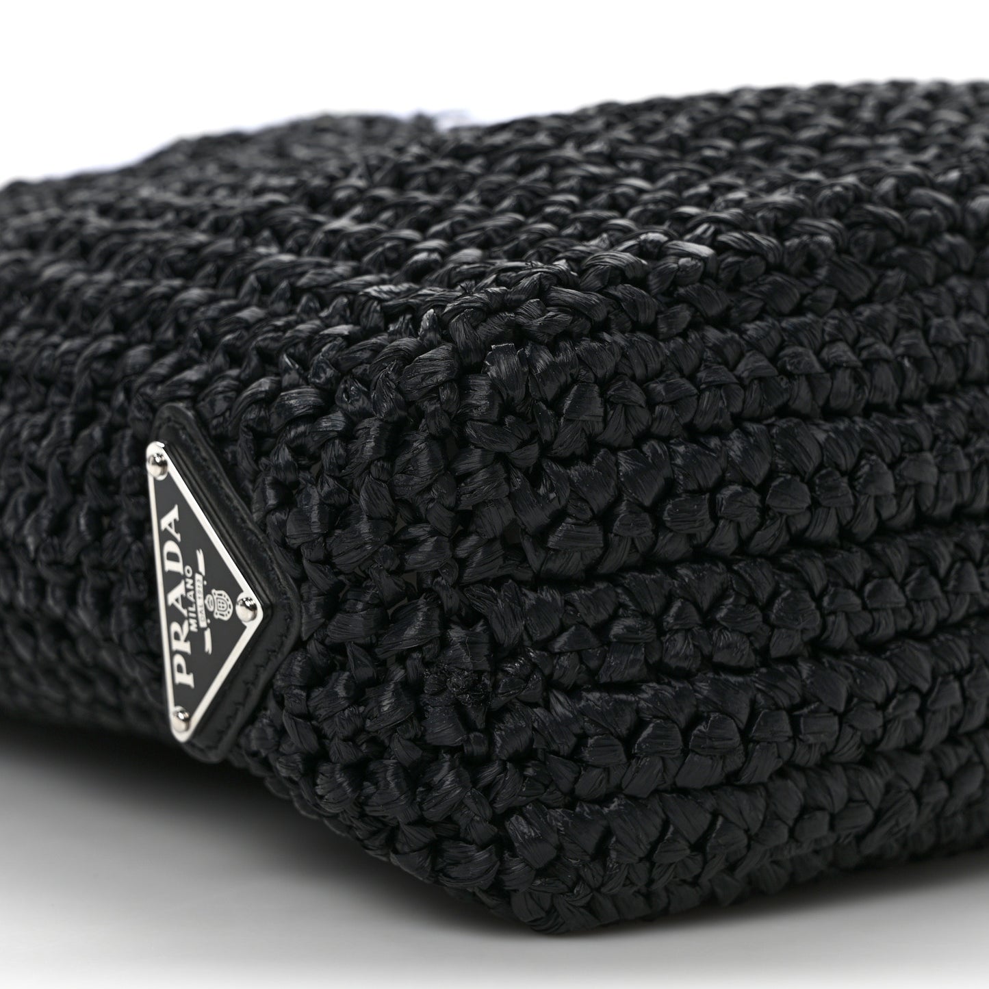 Yarn Raffia Effect Crochet Small Logo Tote Black