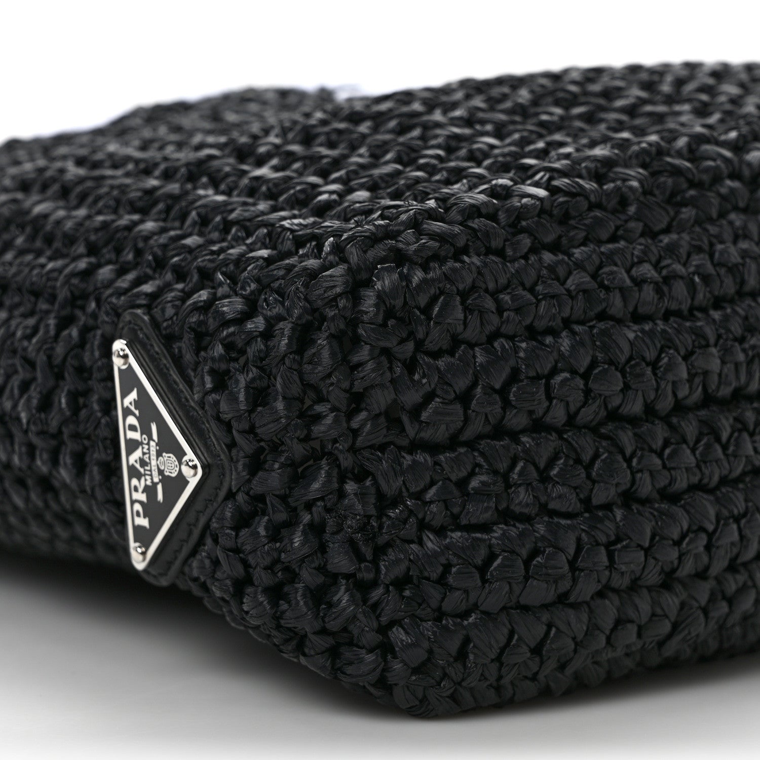 Prada Yarn Raffia Effect Crochet Small Logo Tote Black 8 of 9