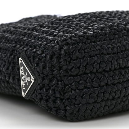 Prada Yarn Raffia Effect Crochet Small Logo Tote Black 8 of 9