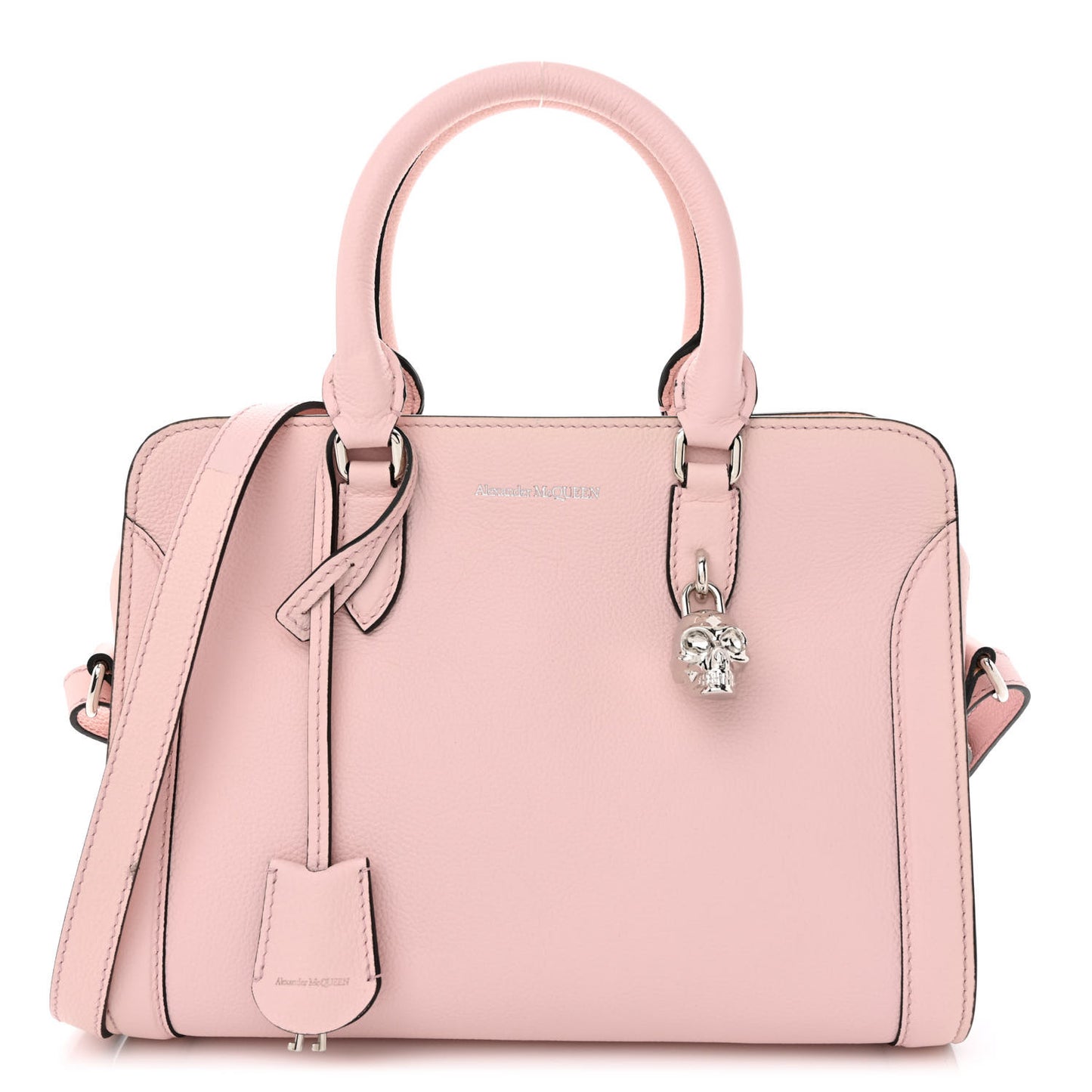 Pebbled Calfskin Small Skull Padlock Zip Around Tote Baby Pink