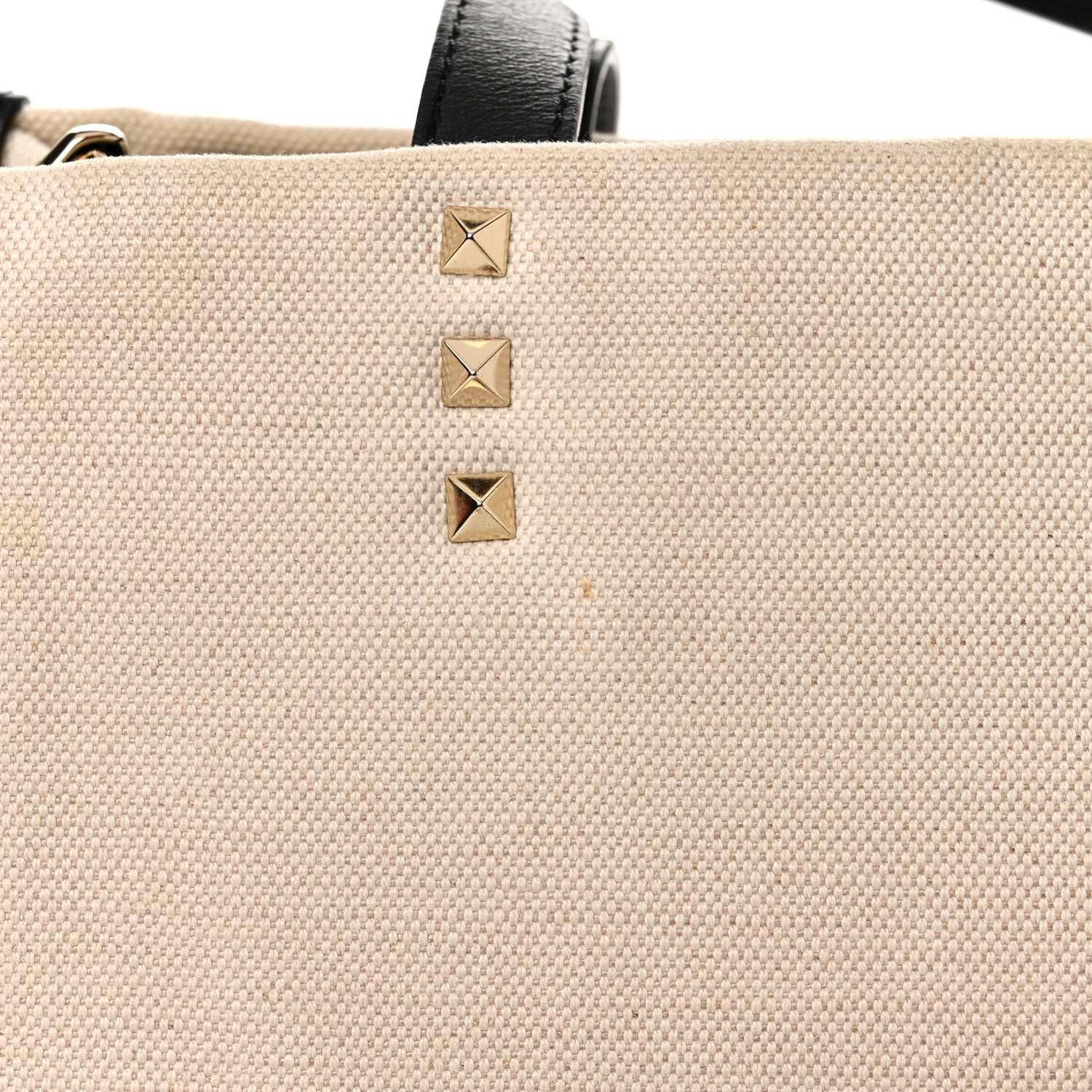 Valentino Garavani Canvas Calfskin VLTN Print Small Rockstud Tote Naturale Black 10 of 12