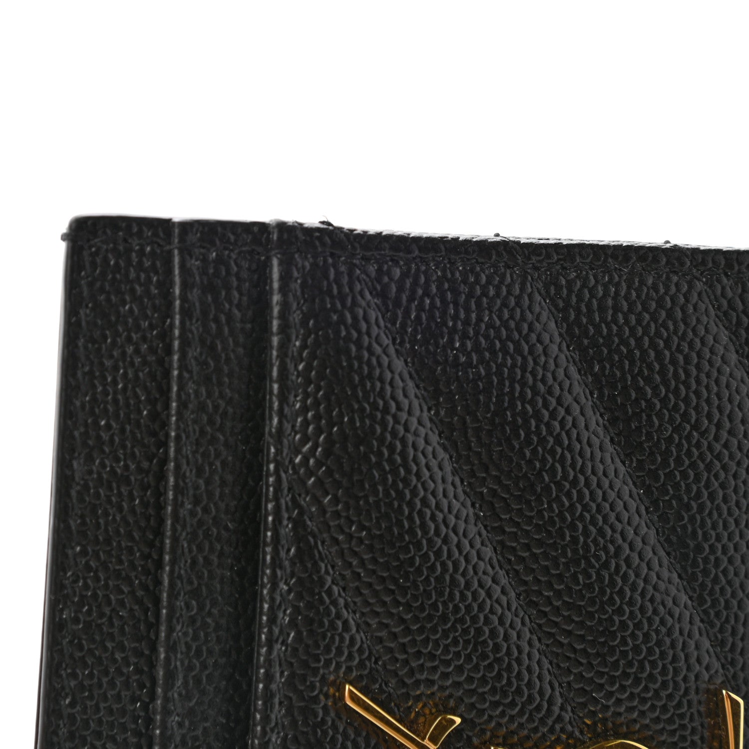Saint Laurent Grain De Poudre Matelasse Chevron Monogram Credit Card Case Black 8 of 9