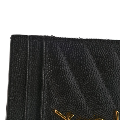 Saint Laurent Grain De Poudre Matelasse Chevron Monogram Credit Card Case Black 8 of 9