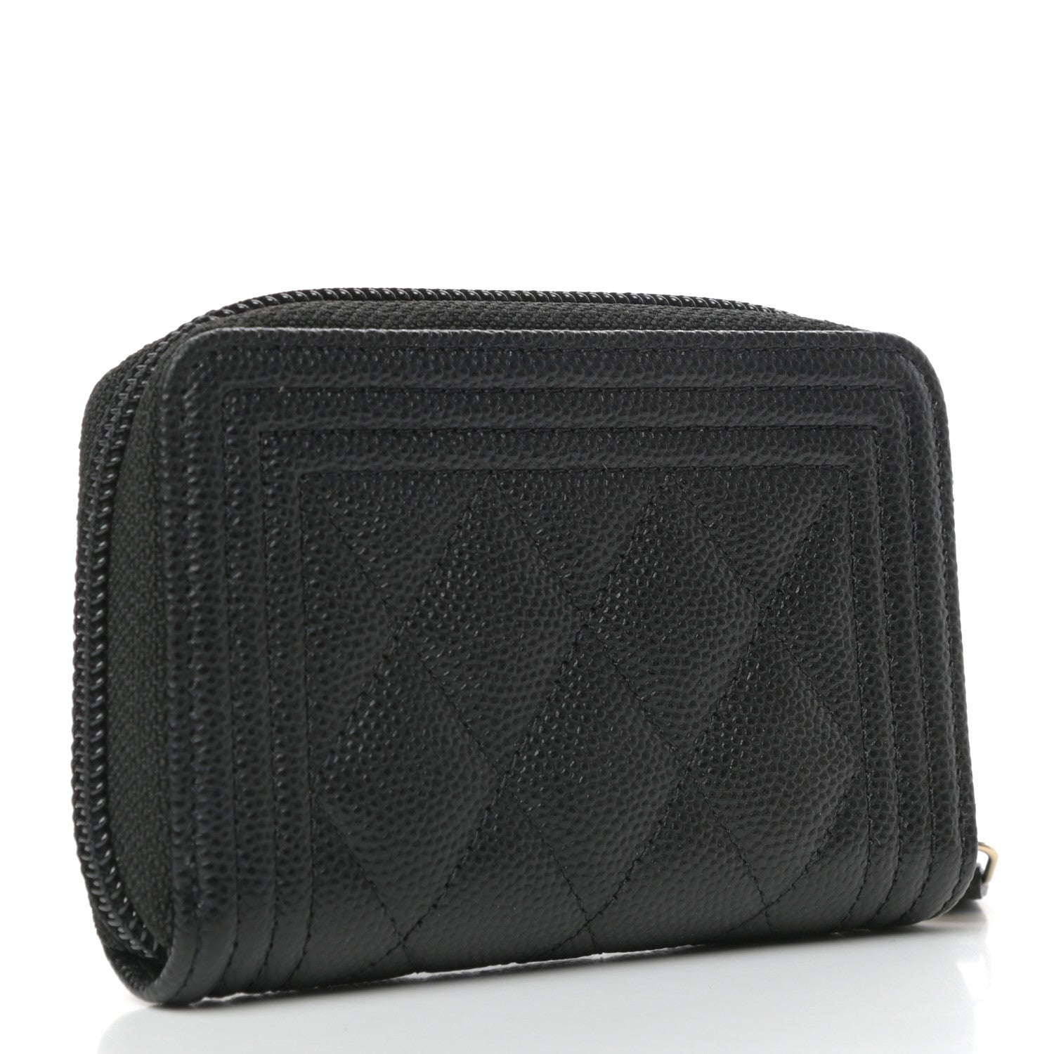Chanel Caviar Quilted Boy Zip Around Coin Purse Wallet Black 3 of 8