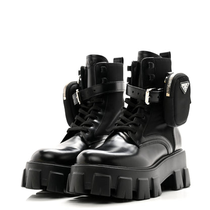 Prada Spazzolato Rois Re-Nylon Metal Triangle Logo Monolith Pouch Pocket 55mm Boots 37 Black 3 of 8