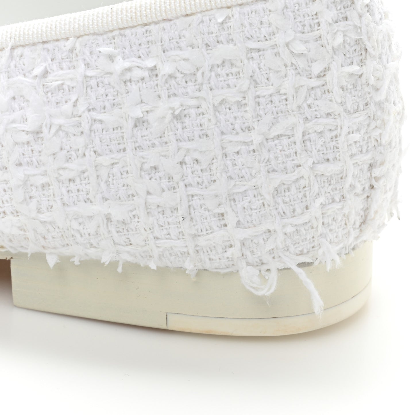 Cotton Tweed Grosgrain Cap Toe Ballerina Flats 37.5 White Black