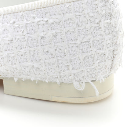 Chanel Cotton Tweed Grosgrain Cap Toe Ballerina Flats 37.5 White Black 11 of 13
