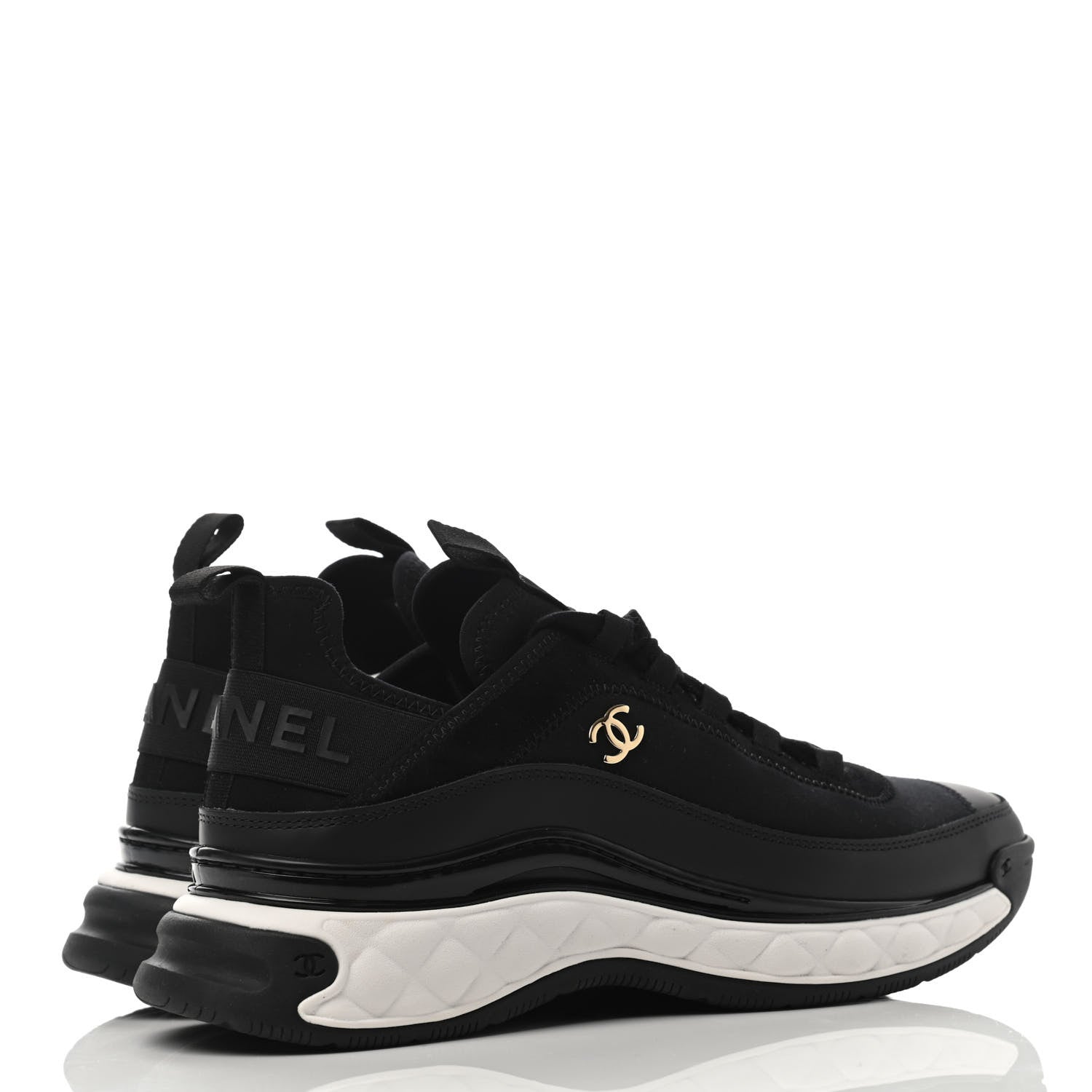 Chanel Velvet Calfskin Mixed Fibers CC Sneakers 39.5 Black 3 of 4