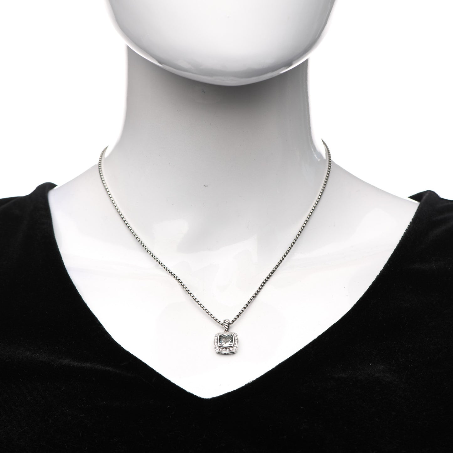 Sterling Silver Diamond Prasiolite 7mm Petite Albion Pendant Necklace