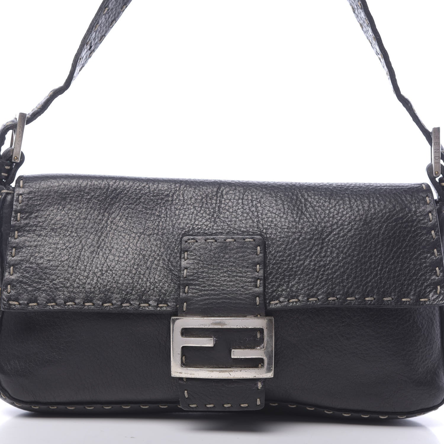 Fendi Calfskin Romano Selleria Baguette Black 11 of 11