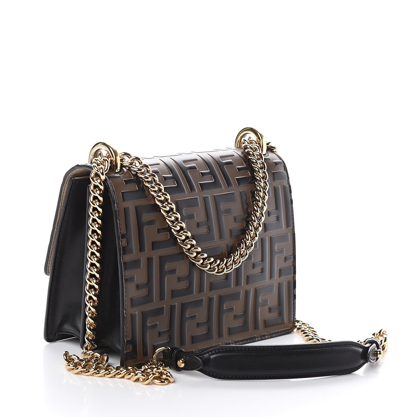 Vitello Liberty Bi-Color FF 1974 Embossed Small Kan U Shoulder Bag Maya Black