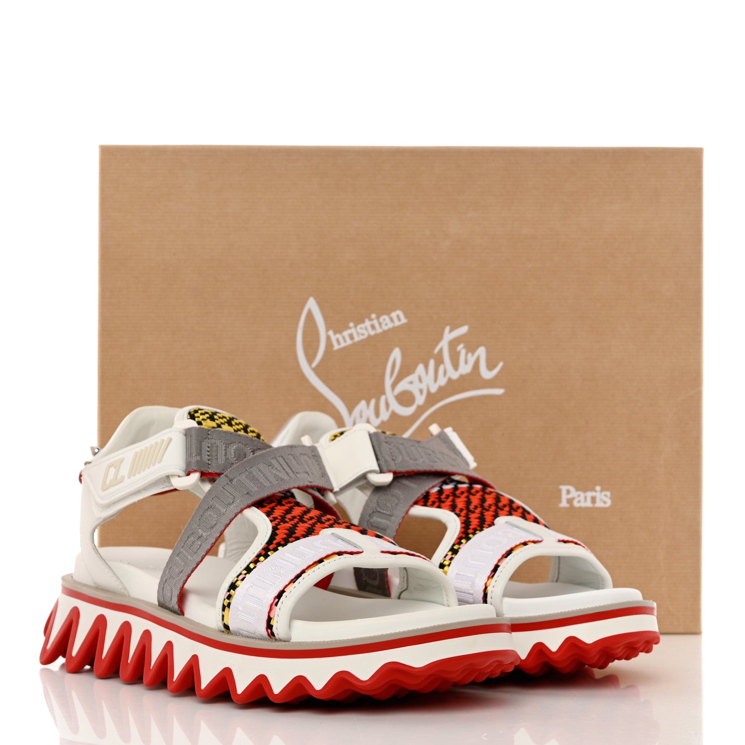Christian Louboutin Calfskin Raffia Nylon Mens Summer Loubishark Sandals 42 White Multicolor 10 of 10