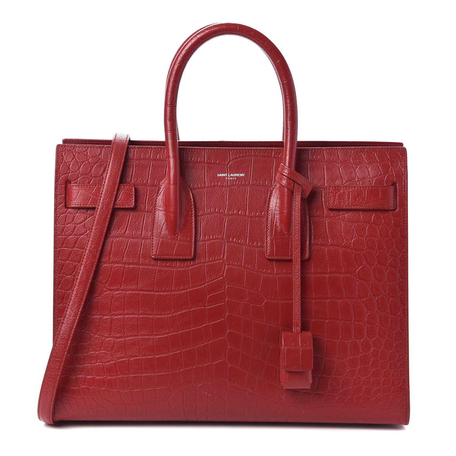 Saint Laurent Calfskin Crocodile Embossed Small Sac De Jour Eros Red 1 of 9