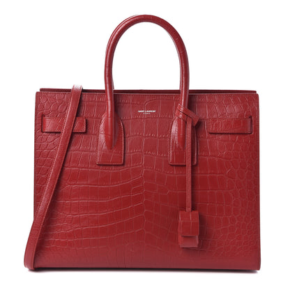 Saint Laurent Calfskin Crocodile Embossed Small Sac De Jour Eros Red 1 of 9
