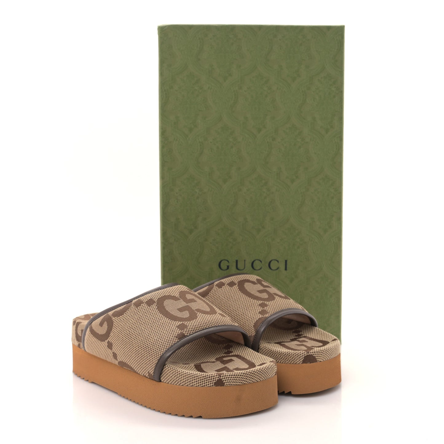 Monogram Jumbo GG Nappa Samoa Platform 40mm Slide Sandals 38 Camel Ebony New Acero