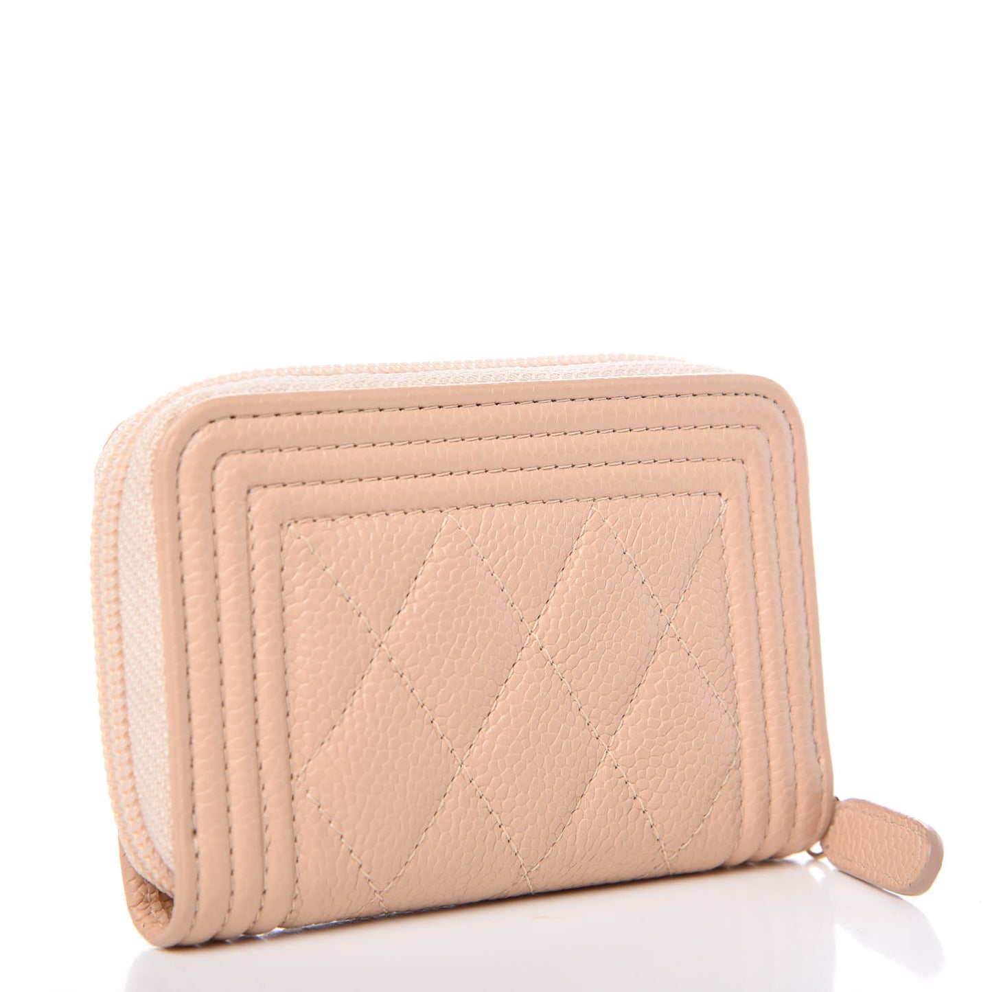 Caviar Quilted Boy Zip Around Coin Purse Wallet Beige Clair
