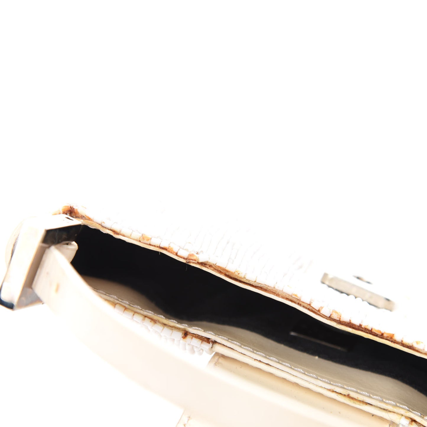 Beaded Mini Half Moon Baguette White